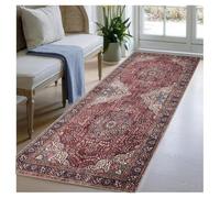 BORKOY Tapis Bordeaux à Poils Ras 70x350cm Motif Classique Oriental Tapis de Couloir Antidérapant Lavable en Machine pour Cuisine Entrée Salon Buanderie Décoration Intérieure Style Ancien