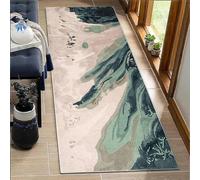 BORKOY Tapis Couloir Vert/Crème Long 60x400cm - Tapis Cuisine Lavable Antidérapant Absorbant - Tapis de Passage Style Moderne pour Salon, Chambre, Devant Évier, Bureau, Entrée Intérieure