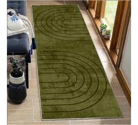 BORKOY Tapis Cuisine Vert Olive 60x90cm Devant Evier Tapis de Couloir Long Antiderapant Lavable Tapis Passage Moderne Absorbant Tapis Salon Polyester Doux Motif Abstrait pour Chambre/Cuisine/Entrée