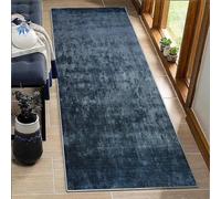 BORKOY Tapis de Couloir Long 50x250cm Bleu foncé Uni Antidérapant Lavable - Tapis Passage Durable Microfibre pour Cuisine, Chambre, Entrée - Design Scandinave Moderne avec Bordure Contrastée