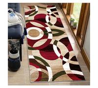 BORKOY Tapis de Couloir Long Style Bohème Vintage Antidérapant Lavable 60x120cm, Rouge et Brun, Durable en Polyester Vendue au Mètre pour Cuisine, Salon, Chambre, Passage