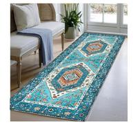 BORKOY Tapis de Passage Long Tapis de Cuisine Lavable en Machine Antidérapant 50x80 cm Bohème Bleu Microfibre Doux pour Entrée Intérieur Salon Buanderie Chambre Bureau Couloir