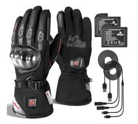 BORLENI Gants Moto Chauffants - Chauffage des Bout des Doigts, Imperméables, Compatibles Écran Tactile, Batterie 3000mAh, Alimentation USB Auto Hommes Femmes