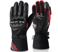 BORLENI Gants Moto Hiver Homme, Gants Moto Chauds avec Isolation 3M Thinsulate, Imperméables Antivent Touchscreen et Protection en Fibre de Carbone, Tailles Red-XL