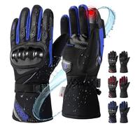 BORLENI Gants Moto Hiver Homme, Gants Moto Chauds avec Isolation 3M Thinsulate, Imperméables Antivent Touchscreen et Protection en Fibre de Carbone, Tailles Blue-M