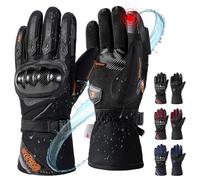BORLENI Gants Moto Hiver Homme, Gants Moto Chauds avec Isolation 3M Thinsulate, Imperméables Antivent Touchscreen et Protection en Fibre de Carbone, Tailles Black-XL
