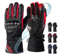 BORLENI Gants Moto Hiver Homme, Gants Moto Chauds avec Isolation 3M Thinsulate, Imperméables Antivent Touchscreen et Protection en Fibre de Carbone, Tailles Red-L