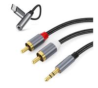 BORLTER CLAMP Câble Lotus 3,5 mm vers RCA avec Adaptateur Audio USB-C, Câble Adaptateur Auxiliaire vers RCA, Compatible avec Téléphone Portable de Voiture, Adaptateur Jack Audio