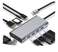 BorlterClamp Hub USB C, Adaptateur USB C Multiport 11 en 1 avec HDMI 4K et VGA, Port Ethernet, 4 Ports USB, Port PD 100W, Lecteur de Carte SD et microSD, Audio 3,5mm pour MacBook Pro, XPS, et Plus