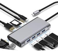 Borlterclamp Hub Usb C,Adaptateur Usb C Multiport 11 En 1 Avec Hdmi 4K Et Vga,Port Ethernet,4 Ports Usb,Port Pd 100W,Lecteur De Carte Sd Et Microsd,Audio 3,5Mm Pour Macbook Pro,Xps,Et Plus