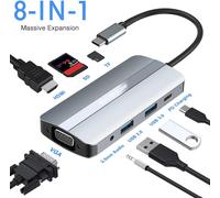 Borlterclamp Hub Usb C,Adaptateur Usb C Multiport 8 En 1 Avec Hdmi 4K Et Vga,2 Ports Usb,Port Pd 100W,Lecteur De Carte Sd Et Microsd,Port Audio 3,5Mm Pour Macbook Pro,Xps,Et Plus