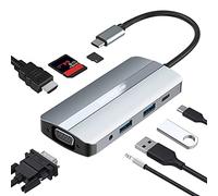 BorlterClamp Hub USB C, Adaptateur USB C Multiport 8 en 1 avec HDMI 4K et VGA, 2 Ports USB, Port PD 100W, Lecteur de Carte SD et microSD, Port Audio 3,5mm pour MacBook Pro, XPS, et Plus