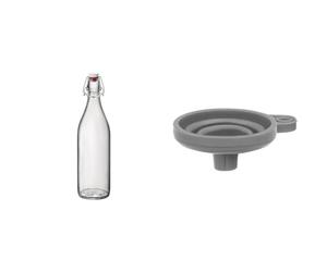 Bormioli 324Y - Bouteille Giara Transparente,1 litre & PARENCE.- Petit Entonnoir Pliable en Silicone pour le Transfert de Liquide/Oeillet pour être Accroché- Couleur aléatoire - 7x8cm