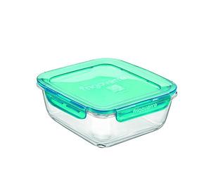 Bormioli 389112-MA4 Boite Alimentaire Frigoverre Evolution, 18x18x8cm, Couvercle, Verre, Transparent/Bleu
