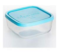 BORMIOLI ROCCO 1663027 Plat Carré en Verre avec Couvercle 75 cl, Bleu, Transparent, 15 x 15 x 6,4 cm