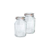 Bormioli Fido : lot de 2 bocaux hermétiques à bouchon mécanique. Conservation des aliments grâce au joint en caoutchouc et au bouchon à étrier. Capacité 3 L