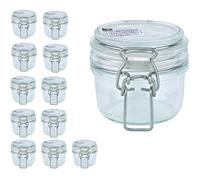Bormioli Lot de 12 bocaux Fido avec bouchon mécanique - Capacité : 125 ml - Conservation hermétique grâce à l'anneau en caoutchouc et au bouchon à étrier.