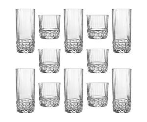 Bormioli Rocco 12pc America '20s Verrerie Set - Vintage Art Deco Highball Whisky Lunettes de Cocktail Tumblers - 370ml, 490ml