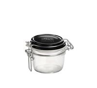 Bormioli Rocco 141370MRG121422 Lot de 12 bocaux avec couvercle noir, Verre, transparent, 4.25 oz