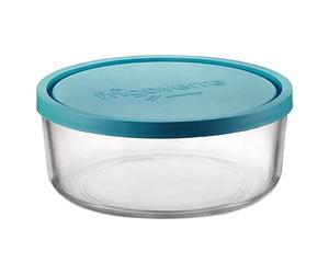 BORMIOLI ROCCO 1663026 Plat Rond en Verre avec Couvercle 1.25 L, Transparent, 18