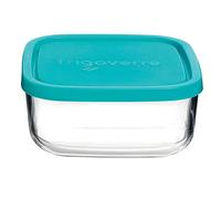 BORMIOLI ROCCO 1663027 Plat Carré en Verre avec Couvercle 75 cl, Bleu, Transparent, 15 x 15 x 6,4 cm