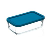 BORMIOLI ROCCO 1663031 Plat Rctangle en Verre avec Couvercle 1.1 L, Bleu, Transparent, 21x13