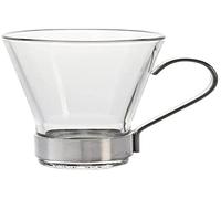 Bormioli Rocco 5165000 Lot de 6 tasses à café Ypsilon en verre avec poignée et base en acier inoxydable, 11 cl