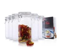Bormioli Rocco Fido - Ensemble de 6 bocaux en verre pour conserves avec fermeture à levier, capacité : 1,5 litres, livre de recettes Bormioli inclus