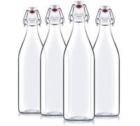 BORMIOLI ROCCO Giara Lot de 4 bouteilles en verre transparent avec bouchon pivotant Idéal pour les boissons, l'huile, le vinaigre 33 cl