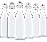 Bormioli Rocco Lot de 6 bouteilles en verre transparent avec bouchon basculant (1 litre) - Bouteilles de conservation avec bouchon - Bouteilles de bière pour eau, jus, boissons, liqueur, kéfir,
