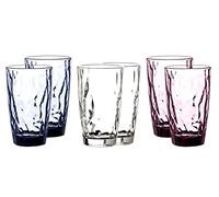 Bormioli Rocco - Lot de 6 verres à eau diamant - 470 ml - Transparent, bleu, violet (2 verres par couleur) - Passe au lave-vaisselle - Grands verres à eau, à jus