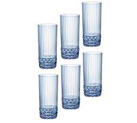 Bormioli Rocco Lot de 6 Verres America'20 Cooler, Verre trempé Bleu, 48 cl