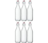 Bormioli Rocco Bouteilles en verre Giara 1000 ml 6 pièces avec bouchon – pour eau, jus, vin