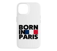 Born in Paris France French Flag Color Block Typography Coque pour iPhone 14
