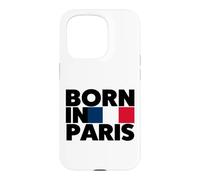 Born in Paris France French Flag Color Block Typography Coque pour iPhone 15 Pro