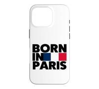 Born in Paris France French Flag Color Block Typography Coque pour iPhone 16 Pro