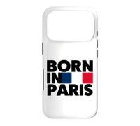 Born in Paris France French Flag Color Block Typography Coque pour iPhone 17 Pro