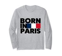 Born in Paris France French Flag Color Block Typography Manche Longue