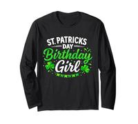Born on St Patrick Birthday Girl Lucky Shamrock Vintage Manche Longue