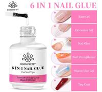 Born Pretty 15/10ml 6 En 1 Gel De Colle Pour Ongles Pour Ongles Acryliques Tremper Gel De Base Couche De Finition Extension Uv Gel Pour Faux Ongles Conseils Gel.New 6in1glue.