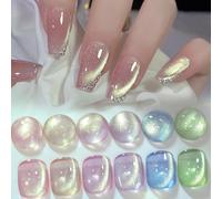 Born Pretty Vernis Semi-Permanent Magnétique, 6 Couleur Cat Magnétique Eye Jelly Auroas Printemps Eté Vernis Gel U V Semi Permanent Translucide Rose Vert Bleu Pour Salon De Manucure Diy Home