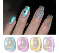 BORN PRETTY Vernis Semi-Permanent Magnétique Aurora Bleu Tears, Vernis à ongles Magnetique à Paillettes Holographiques Blue Eosa Jaune Pourpre Vernis Gel Semi Permanent Manucure Salon DIY 5ML 4PCS