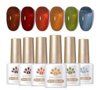 Born Pretty Vernis Semi Permanent Transparent Marron Rouge, 7ml 6 Couleurs Automne Hiver Ambre Cristal Caramel Translucide Orange Vert Bleu Naturel U V LED Manucure Nail Art