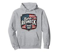 Born Redneck élevé à Droite - Patriotic American Pride Sweat à Capuche, Unisexe pour Adultes, Gris Chiné, XL
