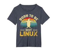 Born to Be Root avec Linux à la Force T-Shirt, Femme Grandes Tailles, Bleu Chiné, 4X
