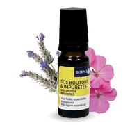 BORN TO BIO Roll-On SOS Boutons & Impuretés Bio - Huiles Essentielles de Géranium & Lavande Aspic - Action Ciblée & Purifiante - Peaux à Imperfections - 10 ml - Fabriqué en France