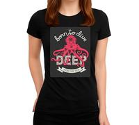 Born to Dive Deep Into The Sea Design - Casque de plongée rétro avec pieuvre rouge - T-shirt vintage pour femme, Noir , L