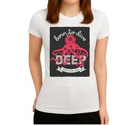 Born to Dive Deep Into The Sea Design - Casque de plongée rétro avec pieuvre rouge - T-shirt vintage pour femme, Blanc., 3XL