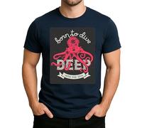 Born to Dive Deep Into The Sea Design - Casque de plongée rétro avec pieuvre rouge - T-shirt vintage pour homme, Bleu marine, L