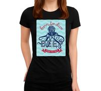 Born to Dive Deep Into The Sea Design - Casque de plongée vintage avec graphique pieuvre - Look rétro - T-shirt pour femme, Noir , M